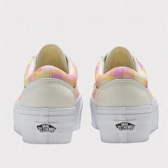 Vans Old Skool Stackform Pastel Picnic Platform Sneakers NIB Size 8.5 Pink Plaid - Picture 5 of 10